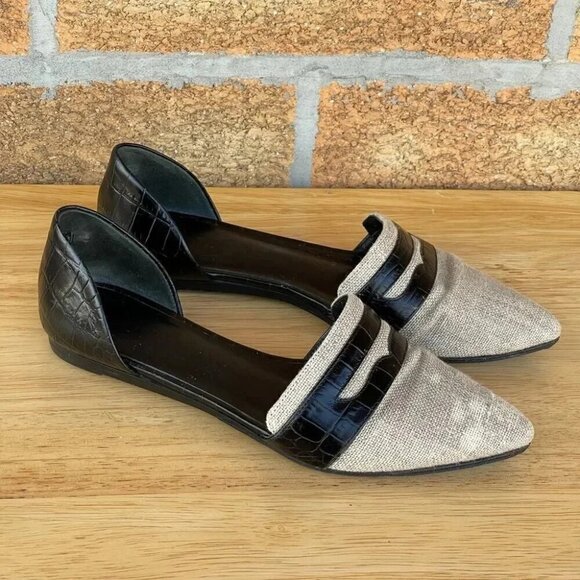 Jenni kayne Penny Loafer D’Orsay Flats in Woven Natural/Black, 6.5 - Picture 1 of 7